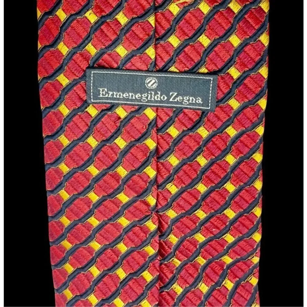 Ermenegildo Zegna Men’s Tie Silk Blend Geometric Multicolor Made In Italy VTG